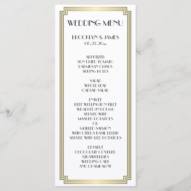 Menu de Casamento do Excelente Elegante Gatsby Art (Frente)