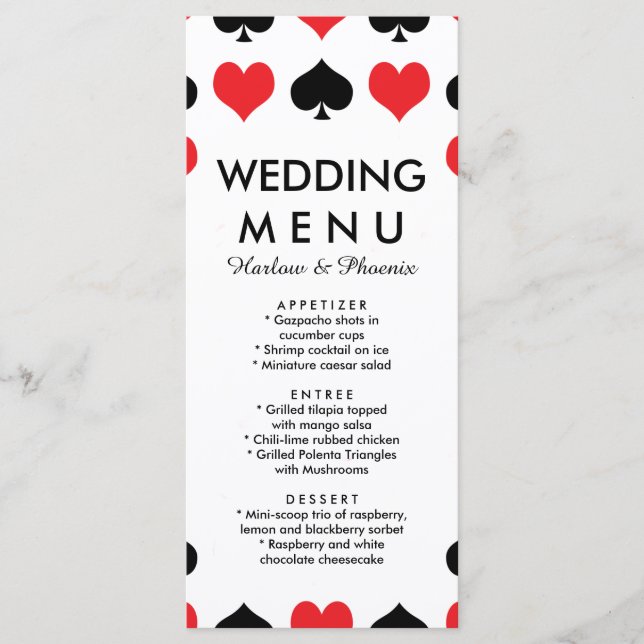 Menu de Casamento do Hearts Spades Casino (Frente)