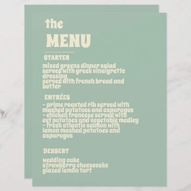 Menu de Casamento do Jardim Botânico de Flores Sel (Frente/Verso)