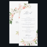Menu de Casamento do Jardim Floral Rosa<br><div class="desc">Este cartão de casamento floral cor-de-rosa e branco é perfeito para um bonito jardim ou casamento rosa. Esta design mede 4 x 9 polegadas e é perfeita para os menus do dia da cerimônia de casamento da mesa. Compre a coleção: https://www.zazzle.com/collections/pink_white_floral_garden-119280459694842779?rf=238296117664346256</div>