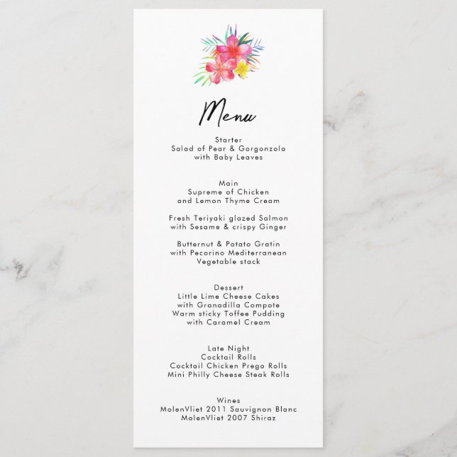 Menu de Casamento do Jardim Tropical Chic Floral (Frente)