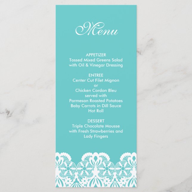 Menu de Casamento do Local do Teal Tiffany (Frente)