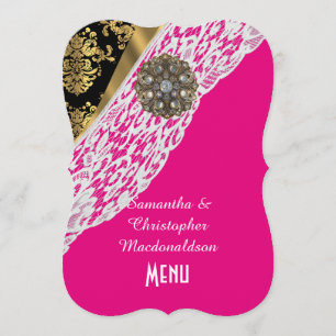 Menu de casamento do lugar branco do damasco preto