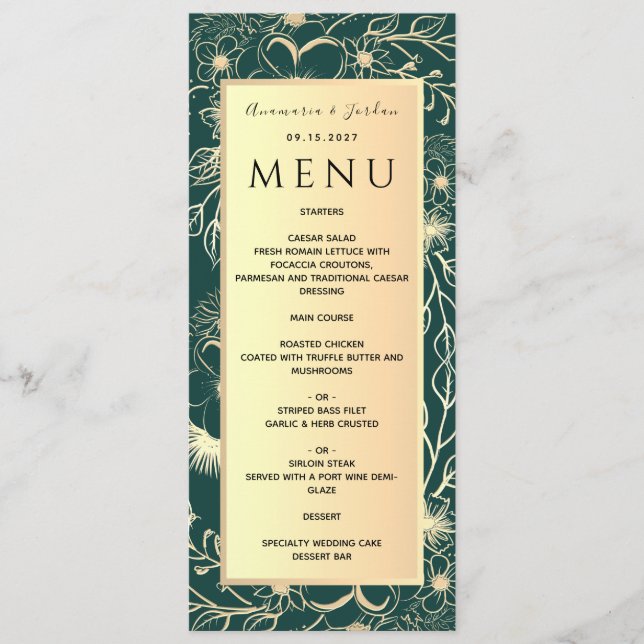 Menu de Casamento do Luxury Gold Foil (Frente)