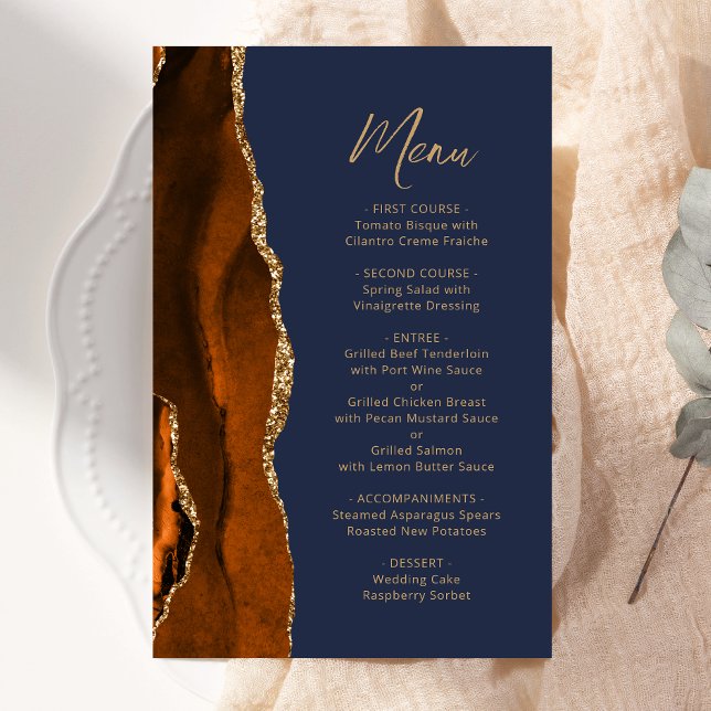 Menu de Casamento do Marinho Agate Agate Dourado d (Criador carregado)