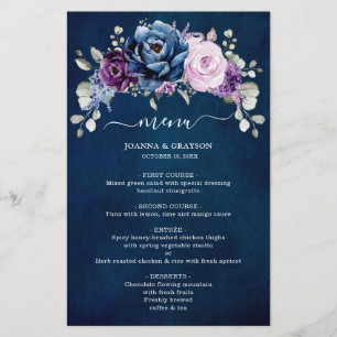 Menu de Casamento do Marinho Lilac Blooms de Roxo 