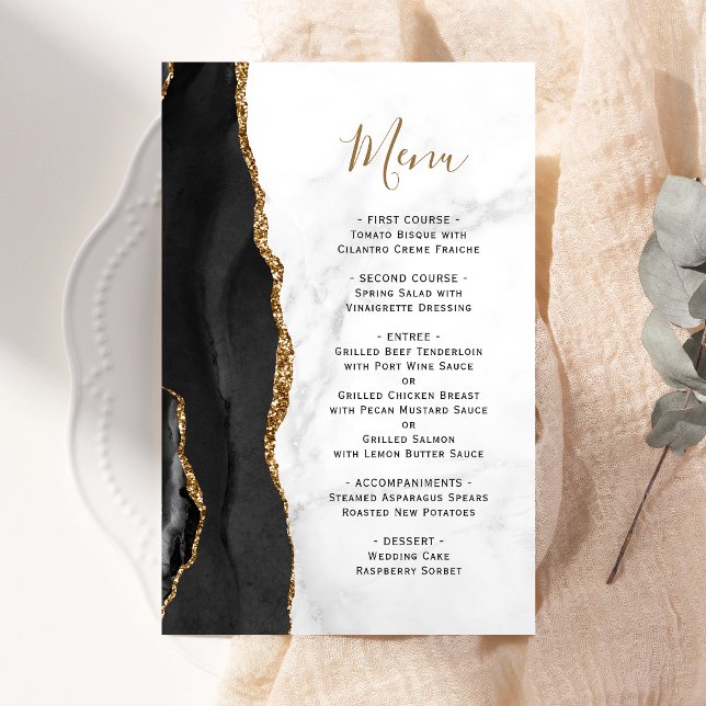 Menu de Casamento do Mármaco Dourado Agate Preto,  (Criador carregado)