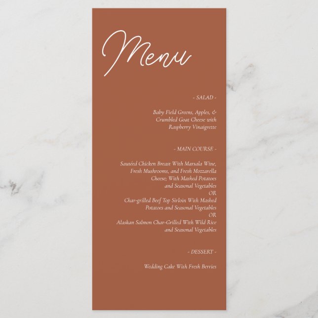 Menu de Casamento do Modelo Terracotta Imprimível  (Frente)
