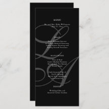 Menu de Casamento do Monograma Branco e Preto Româ