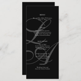 Menu de Casamento do Monograma Branco e Preto Româ