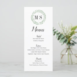 Menu de Casamento do Monograma da Terra Verde