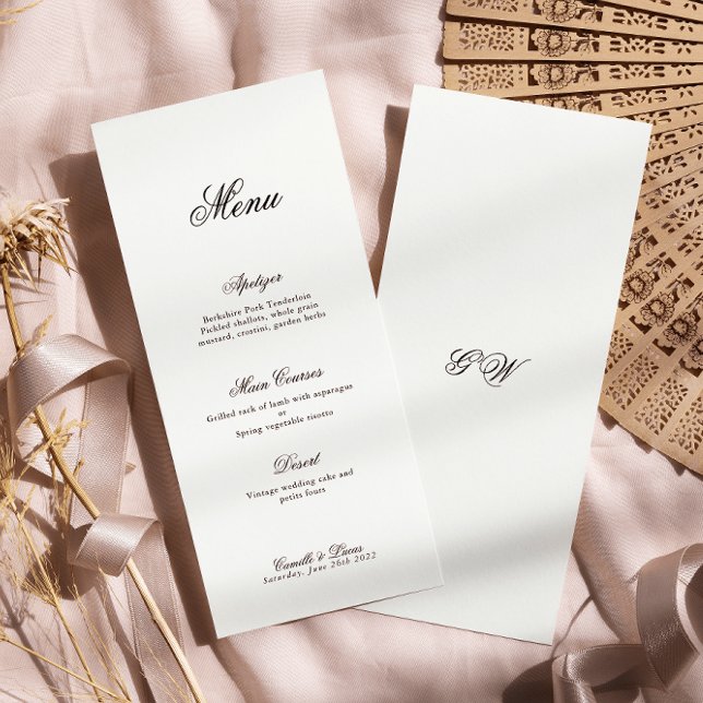 Menu de Casamento do Monograma de Script Minimalis (Criador carregado)