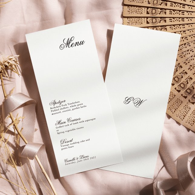Menu de Casamento do Monograma de Script Minimalis (Criador carregado)