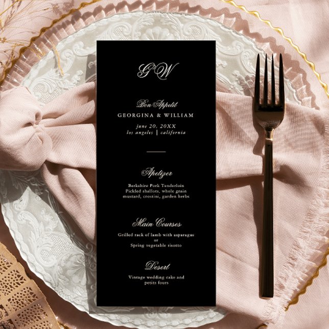 Menu de Casamento do Monograma de Script Minimalis (Criador carregado)