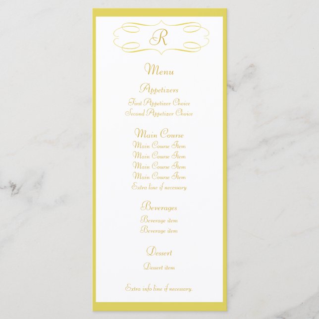 Menu de Casamento do Monograma Dourado (Frente)