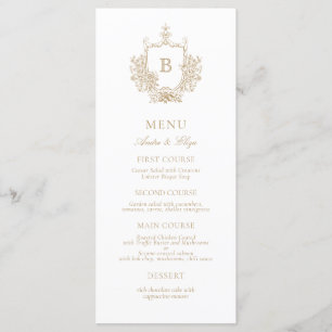 Menu de Casamento do Monograma Dourado e Branco de