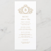 Menu de Casamento do Monograma Dourado e Branco de