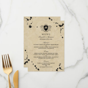 Menu de Casamento do Monograma e Manchas de Tinta 