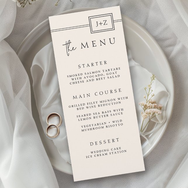 Menu de Casamento do Monograma Minimalista Moderno (Criador carregado)