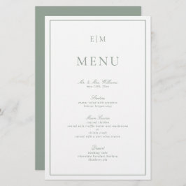 Menu de Casamento do Monograma Verde da Sage Typog