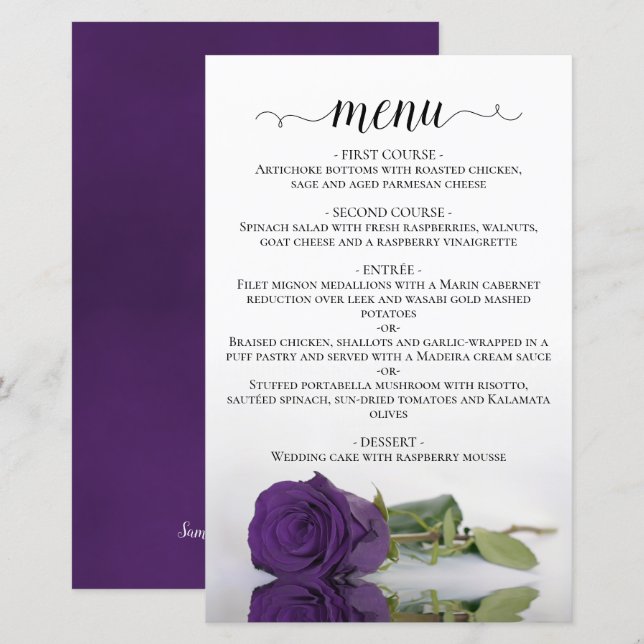Menu de Casamento do Orçamento Real do Rosa Roxo E (Frente/Verso)