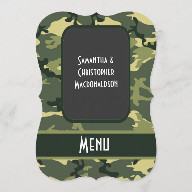 Menu de casamento do padrão de caça do camo verde (Frente)
