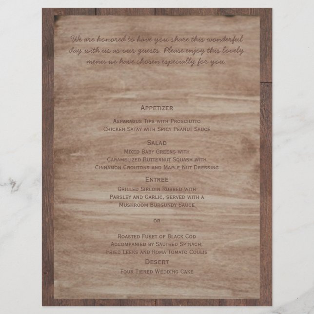 Menu de Casamento do País Barn Wood Bears (Frente)