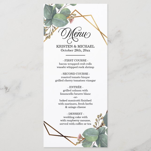 Menu de casamento do quadro geológico de Eucalyptu (Frente)