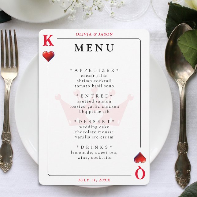Menu de Casamento do Rei e Rainha dos Corações (King & Queen of Hearts Playing Card Wedding Menu
)