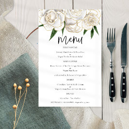 Menu de Casamento do Script Florals Dourado Branco