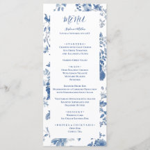 Menu de Casamento do Toile Floral Azul Elegante Fr