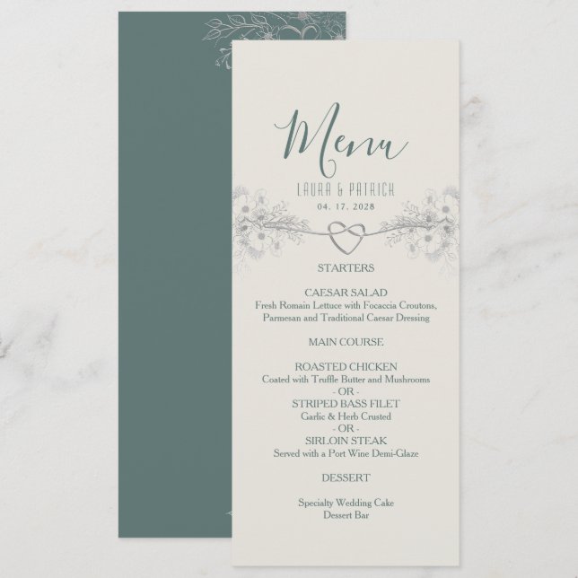 Menu de Casamento do Wildflower Boho (Frente/Verso)