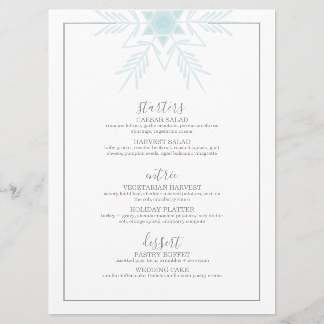 Menu de casamento do WINTER WONDERLAND (Frente)