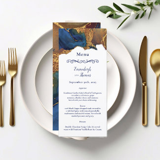 Menu de Casamento Dourado Abstrato Azul de Encanta