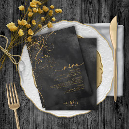 Menu de Casamento Dourado Abstrato de Linhas Finas