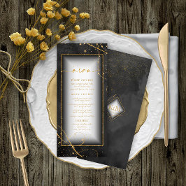 Menu de Casamento Dourado Abstrato de Linhas Finas