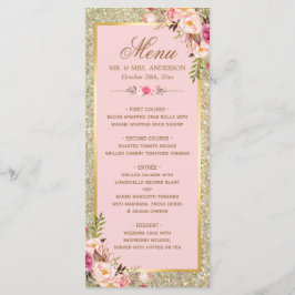 Menu de Casamento Dourado Brilhante Cor-de-Rosa Es