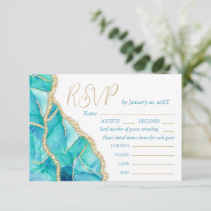 Menu de Casamento Dourado com Lente Azul Elegante
