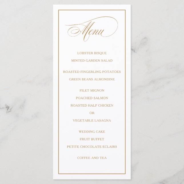 Menu de Casamento Dourado da Elegância Simples Clá (Frente)
