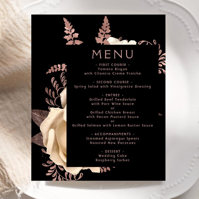 Menu de Casamento Dourado de Ivory Floral Moody Ro (Criador carregado)