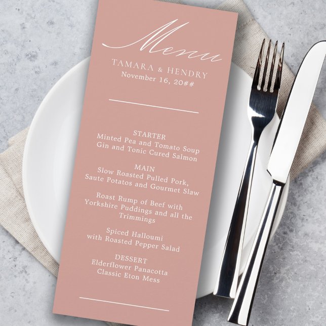 Menu de Casamento Dourado de Rosa de Caligrafia Si (Criador carregado)