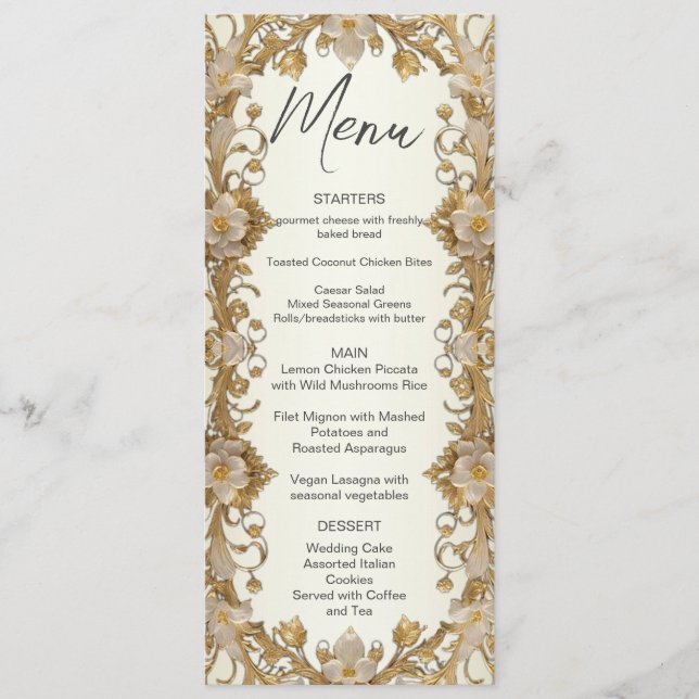 Menu de Casamento Dourado Decorativo das Flores Br (Frente)