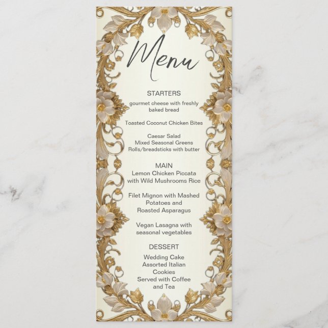Menu de Casamento Dourado Decorativo das Flores Br (Frente)