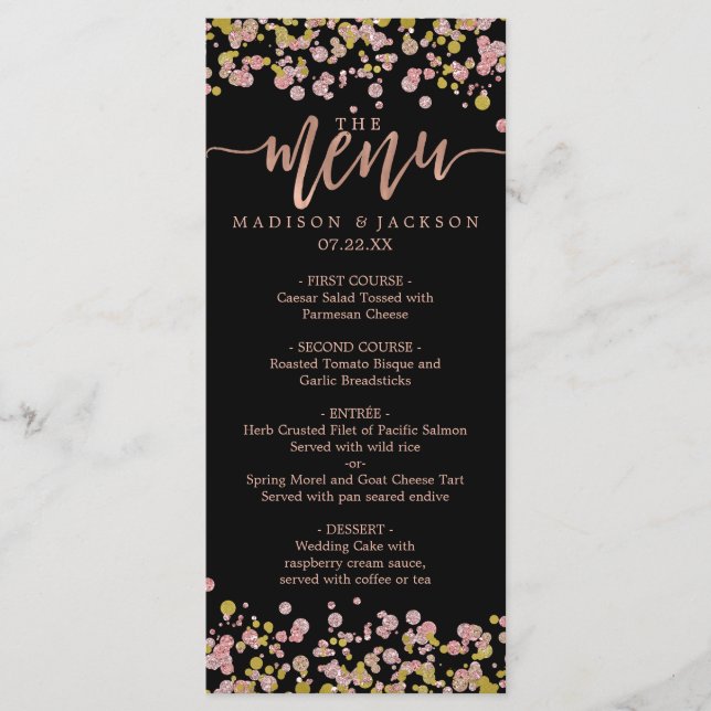 Menu de Casamento Dourado do Confetti Sparkle Shin (Frente)