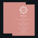 Menu de Casamento Dourado do Monograma Floral do o<br><div class="desc">Ornamentado Floral Monograma Cartões de Menu Personalizados de Rosa de Casamento Dourado apresenta suas iniciais personalizadas de monograma em tipografia elegante rodeada por um quadro floral ornamental. Menus de luxo perfeitos para casamentos, noivados, aniversários, aniversários, aniversários, festas de cocktail, festas, Natal, celebrações, criações corporativas e empresariais. Criado pelo Evco Studio...</div>