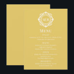 Menu de Casamento Dourado do Monograma Floral orna<br><div class="desc">Ornamentado Floral Monograma Cartões de Menu Personalizados Dourados de Casamento apresenta suas iniciais personalizadas de monograma em tipografia elegante rodeada por um quadro floral ornamental. Menus de luxo perfeitos para casamentos,  noivados,  aniversários,  aniversários,  aniversários,  festas de cocktail,  festas,  Natal,  celebrações,  criações corporativas e empresariais. Criado pelo Evco Studio www.zazzle.com/store/evcostudio</div>