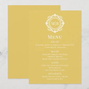 Menu de Casamento Dourado do Monograma Floral orna