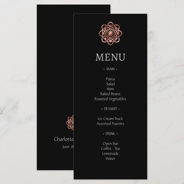 Menu de Casamento Dourado do Nó Celta do Mandala M (Frente/Verso)
