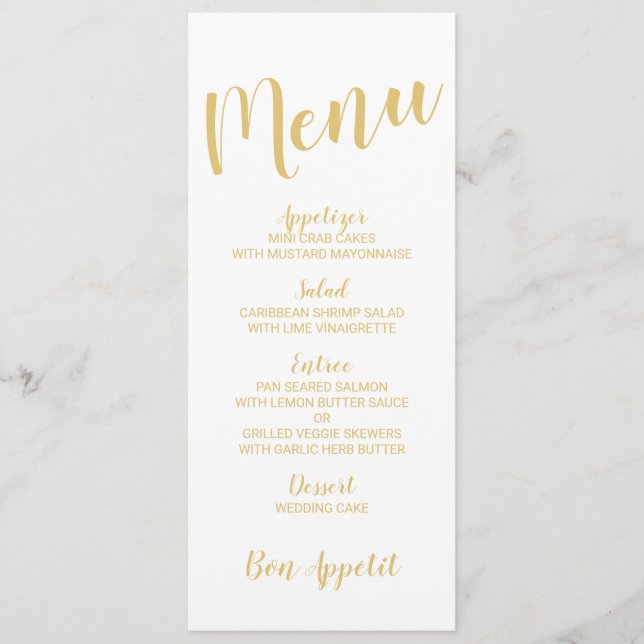Menu de Casamento Dourado e Branco do Script Moder (Frente)