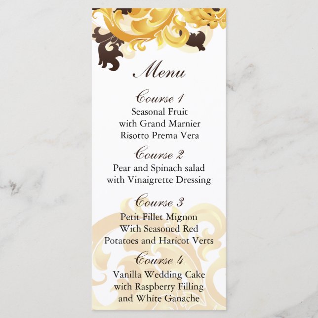 Menu de casamento "dourado e marrom" (Frente)